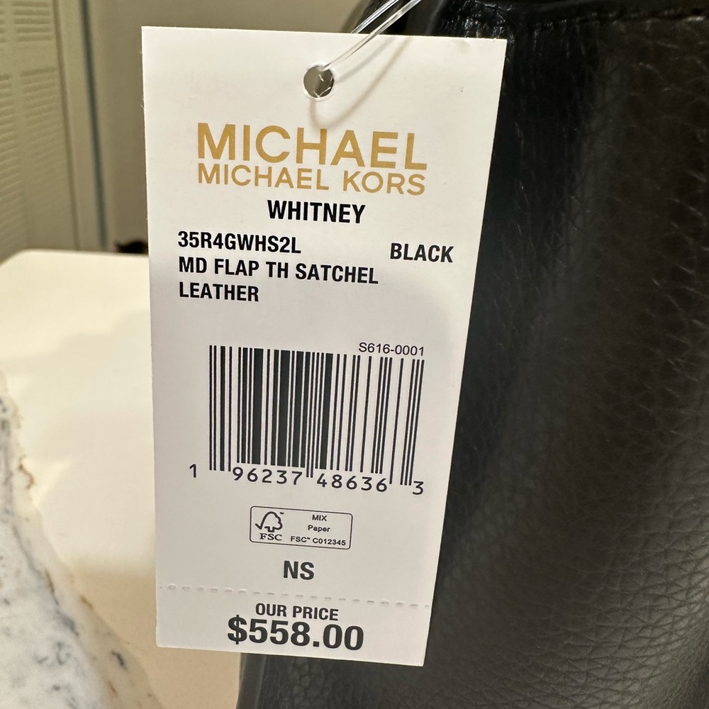 MICHAEL MICHAEL KORS Whitney Flap Satchel Signature Logo Black Leather NWT - Picture 5 of 7